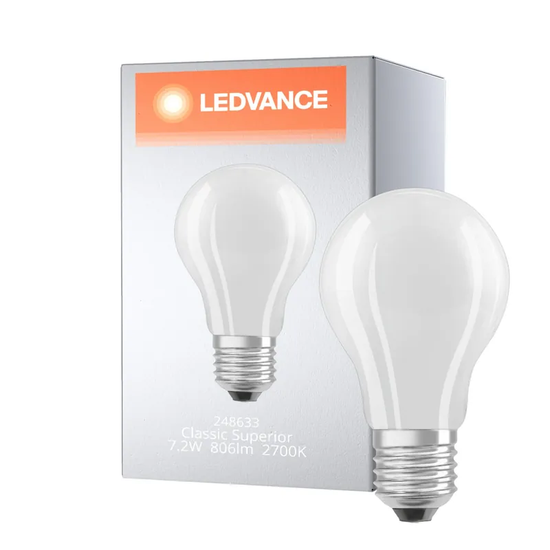 Ledvance Classic Superior LED Bulbo E27 Pera con Filamento Mate 7.2W 806lm - 927 Luz muy Cálida | Mejor reproducción de color - Regulable - Reemplazo 60W Alta Calidad