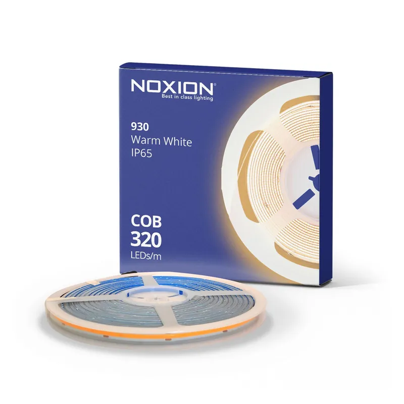 Noxion Tiras LED Naga 5 Metro 24V - 320LEDs/m - COB - 8W/m - 930 Luz Cálida | 8mm - IP65 - Mejor Reproducción De Color Últimas Unidades