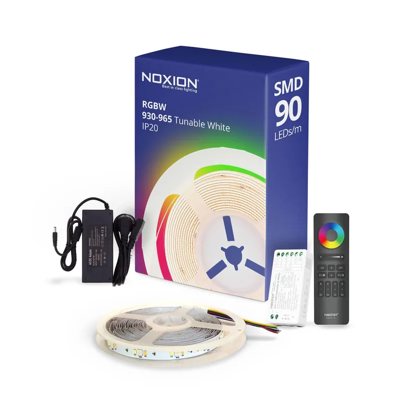 Noxion Tiras LED Naga 5 Metro Set completo - 24V - 90LEDs/m - 12W/m - RGBW - 930-965 Ajustable Blanco | 12mm - IP20 - Mejor Reproducción De Color - SMD2835+SMD5050 Última Oportunidad