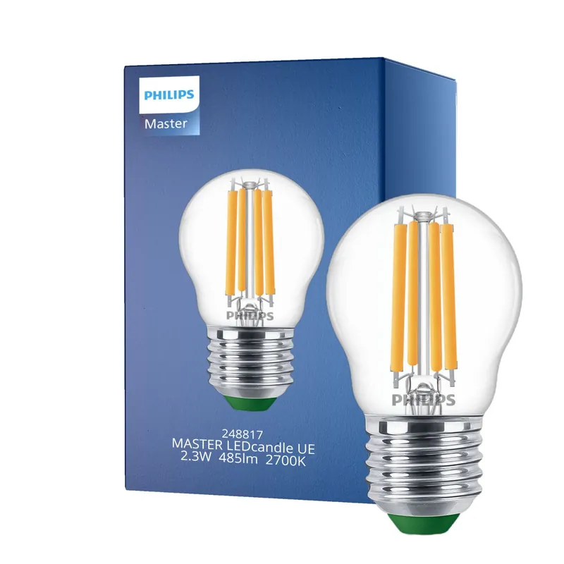 Disponible Ahora Philips MASTER LED Vela Ultra Efficient E27 Esférica Clara 2.3W 485lm - 827 Luz Muy Cálida | Reemplazo 40W