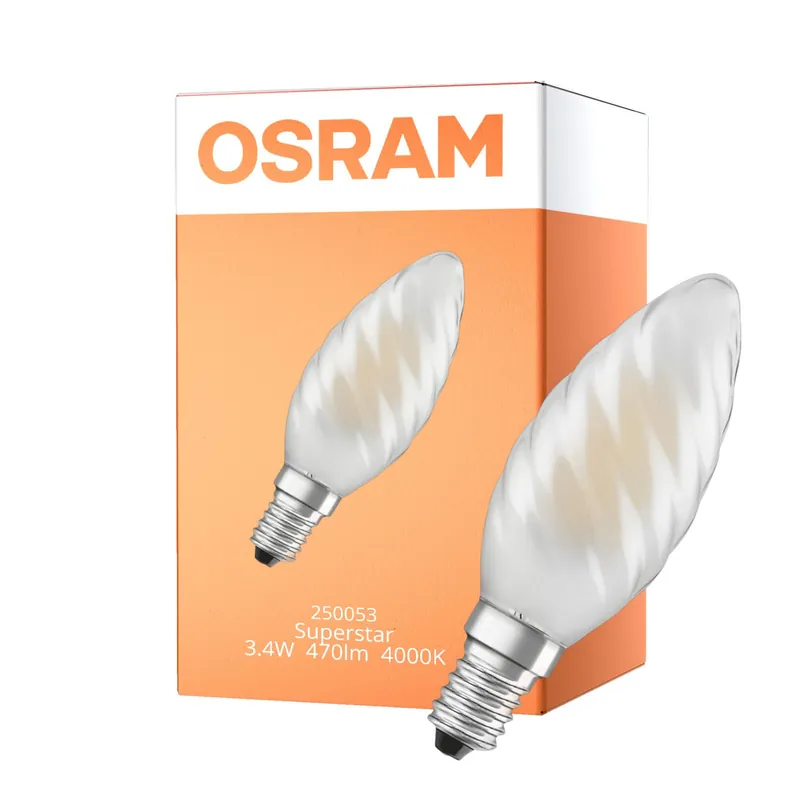 Precio Bajo Osram LED Superstar E14 Retorcida candle Con Filamento Mate 3.4W 470lm - 940 Blanco Frio | Mejor Reproducción De Color - Regulable - Reemplazo 40W