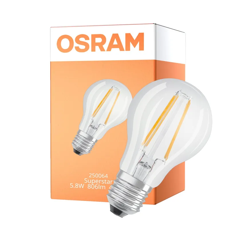 Osram LED Superstar E27 Pera Con Filamento Clara 5.8W 806lm - 940 Blanco Frio | Mejor Reproducción De Color - Regulable - Reemplazo 60W Oferta Limitada
