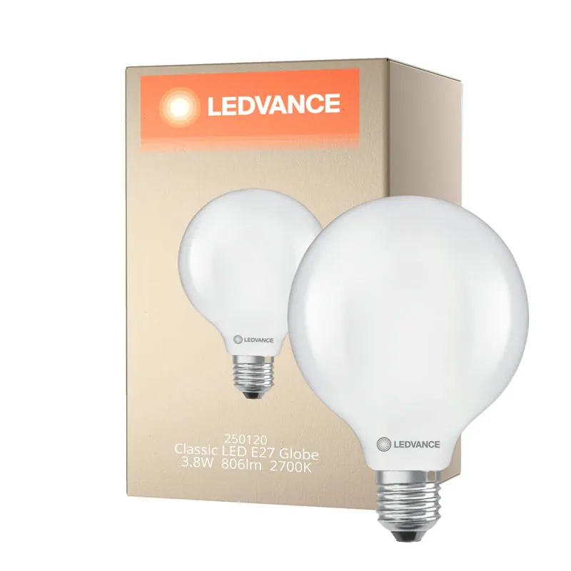 Última Oportunidad Ledvance Classic LED E27 Globe Con Filamento Mate 3.8W 806lm - 827 Luz Muy Cálida | Reemplazo 60W