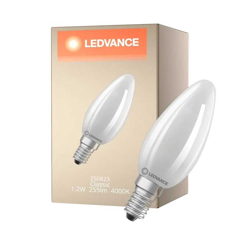 Venta Final Ledvance LED Classic E14 Vela Con Filamento Mate 1.2W 255lm - 840 Blanco Frio | Reemplazo 25W