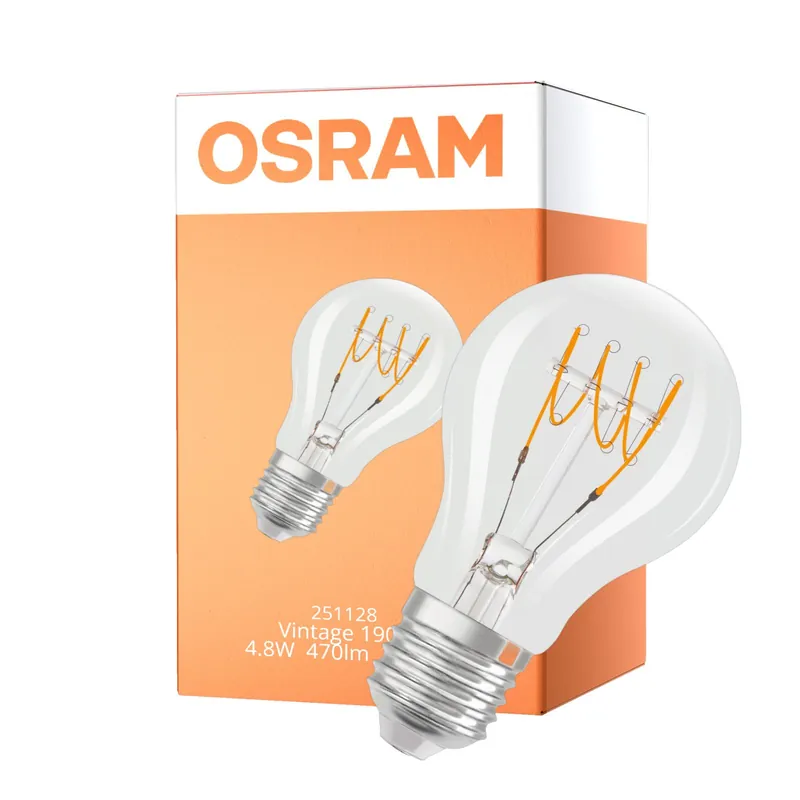 Certificado Osram Vintage 1906 LED Classic Slim E27 Pera Con Filamento Clara 4.8W 470lm - 827 Luz Muy Cálida | Regulable - Reemplazo 40W