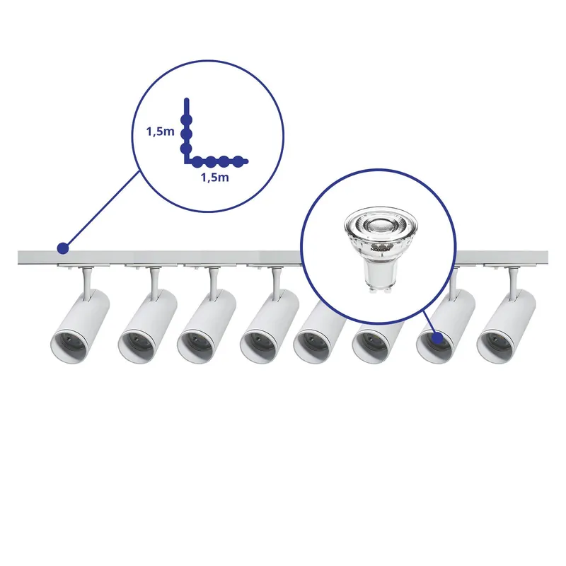 Bright Choice Set completo 1-Fase Rail L 1,5 x 1,5 Metro Blanco | incl. 8x Foco + GU10 2700K 3W Regulable + Tapa Final, Conector de Alimentación y L -Conector Rebajas