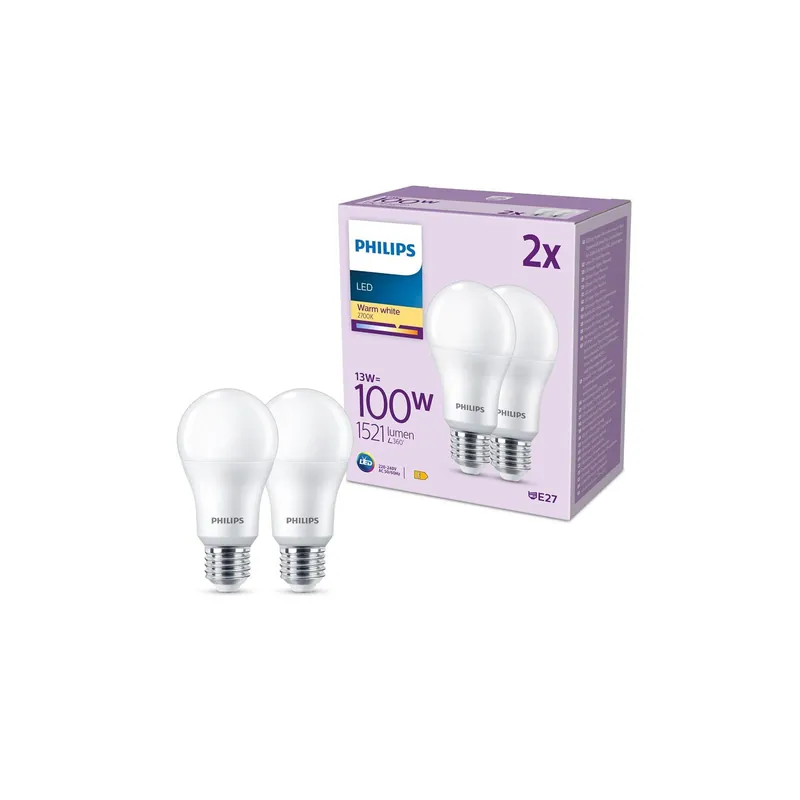 Multipack 2x Philips Bulbo LED E27 Pera Mate 13W 1521lm - 827 Luz Muy Cálida Oferta