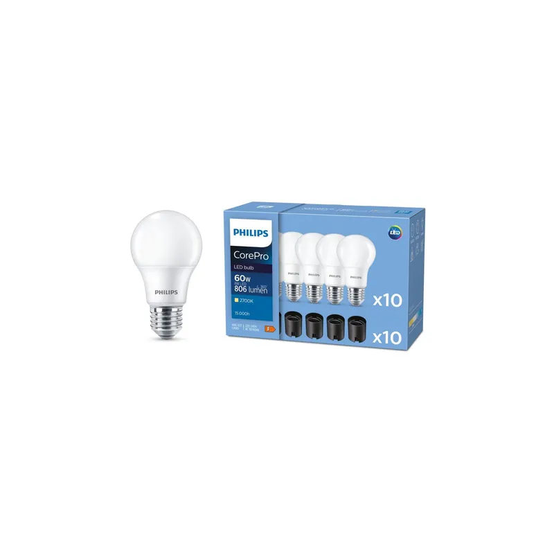 Solo Hoy Philips Corepro LED E27 Pera Mate 8W 806lm - 827 Luz Muy Cálida | Reemplazo 60W
