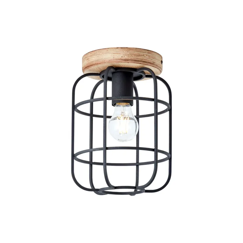 Última Versión Brilliant Gwen Luz de techo Metal Madera Negro | 200mm - Apta para 1x E27