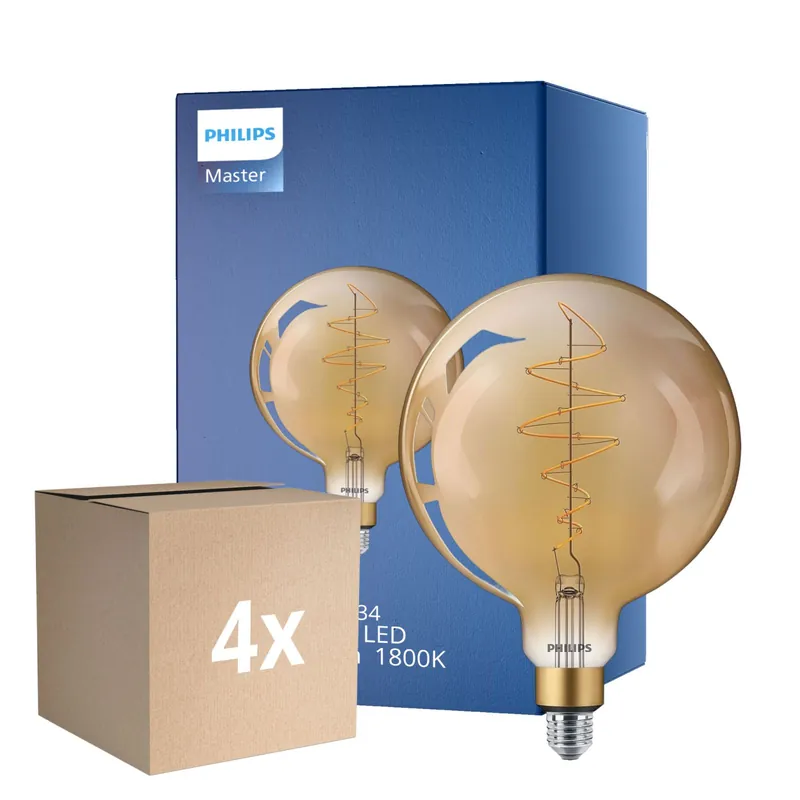 Bestseller Multipack 4x Philips Classic LED Globe E27 200mm con Filamento Oro 7W 470lm - 818 Luz muy Cálida | Regulable - Reemplazo 40W