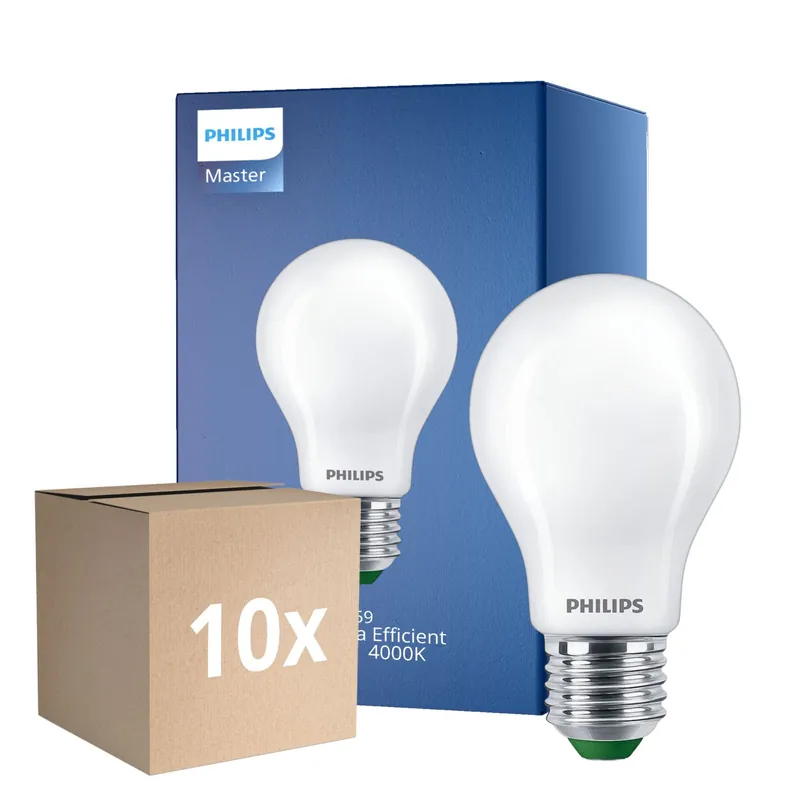 Garantía De Devolución De Dinero Multipack 10x Philips MASTER LED Bulbo Ultra Efficient E27 Pera Mate 4W 840lm - 840 Blanco Frio | Reemplazo 60W