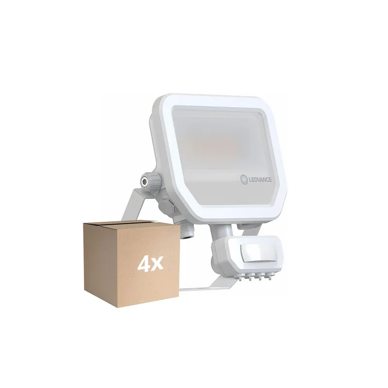 Multipack 4x Ledvance Proyector LED Aluminium Blanco 17W 2400lm 100D - 840 Blanco Frio | IP65 - Sensor De Movimiento Y Luz - Simétrico Envío Inmediato