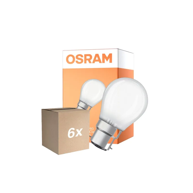 Multipack 6x Osram Classic LED B22d Esférica Con Filamento Mate 4W 470lm - 827 Luz Muy Cálida | Reemplazo 40W Certificado