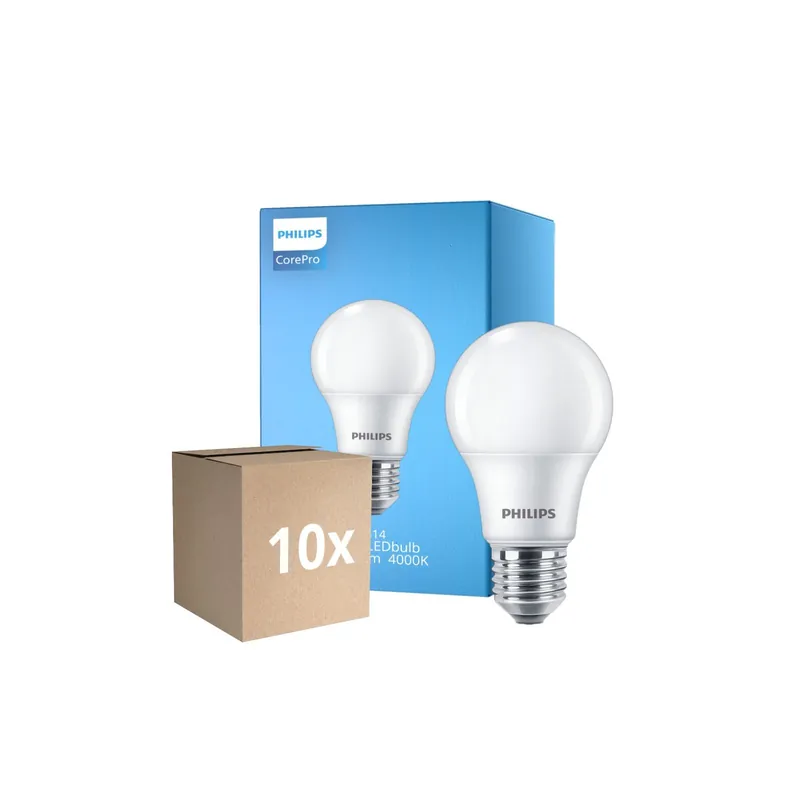 Multipack 10x Philips Corepro LED Bulbo E27 Pera Mate 4.9W 470lm - 840 Blanco Frio | Reemplazo 40W Marca Reconocida