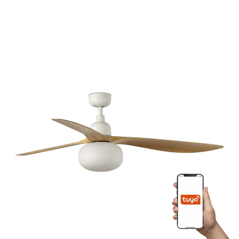 Devolución Gratuita FARO OUTWOOD L E27 Ventilador Blanco-Roble IP44 TUYA