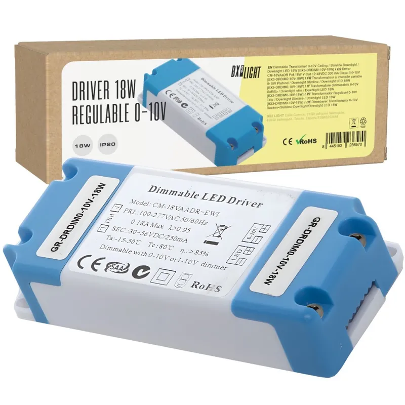 Driver réglable 18W, sortie 12-48VDC, 300mA, IP20, 0-10V Gran Oferta