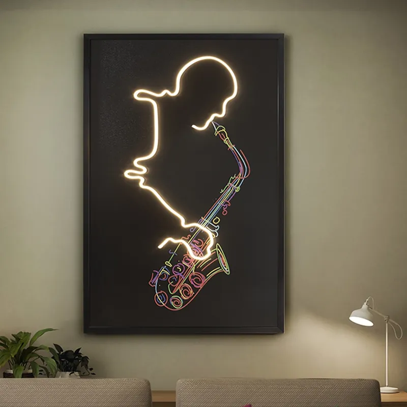 Ordenar Ahora Mismo Tableau avec lumière LED Saxofón (120x80cm.)