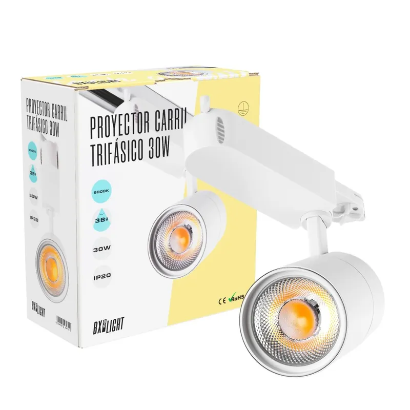 Foco de Carril LED 30W 2527Lm CRI90 3000ºK Trifásico 40.000H Últimas Unidades