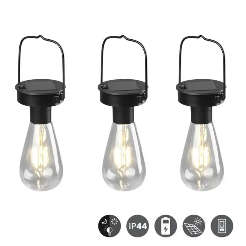 Set 3 colgantes solares LED 3000K integrado acabado PVC IP44 apto para exterior Envío Inmediato