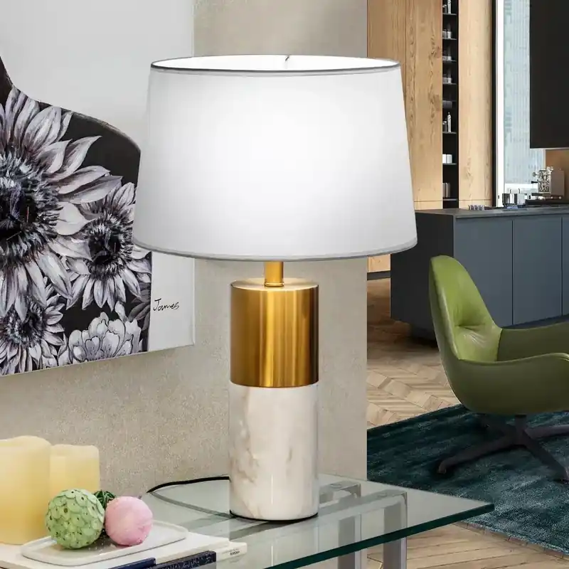 Lámpara de sobremesa Schuller Lucian grande 1 luz blanco y bronce mármol 61cm Popular