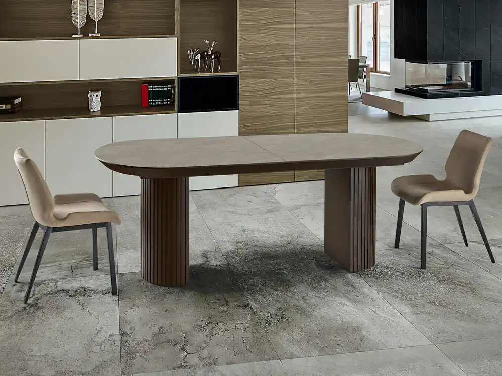 Súper Precio Mesa de comedor Schuller Irati marrón y piedra extensible 206x79cm